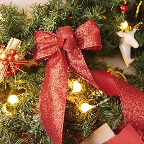 Glitter Wired Ribbon 2.5" x 20 Yards Red for Christmas Home Decor Bow Gift Wrapping DIY Crafts Wreath (60 Foot)