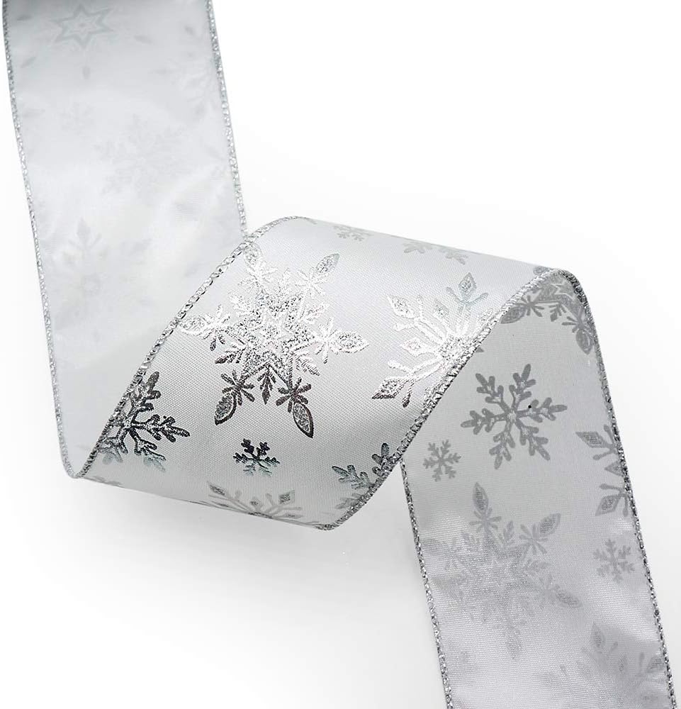 CT CRAFT LLC Satin with Silver Snowflake Wired Ribbon 2.5 Inch x 10 Yards for Christmas Home Decor Tree Topper Bow Gift Wrapping DIY Crafts Wreath Garland - Crafty Corner