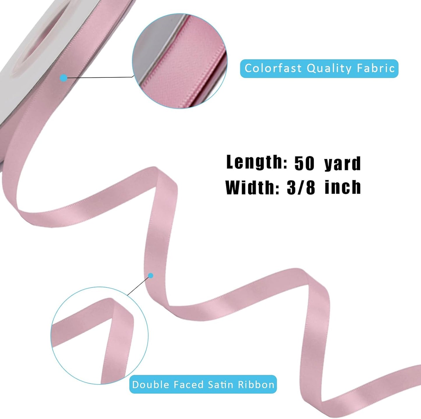 LaRibbons 3/8 Inch 50 Yard Double Faced Satin Ribbon,Rose Pink Small Satin Craft Fabric Ribbon for Gift Wrapping Floral Bouquets Wedding Party Decoration - Crafty Corner