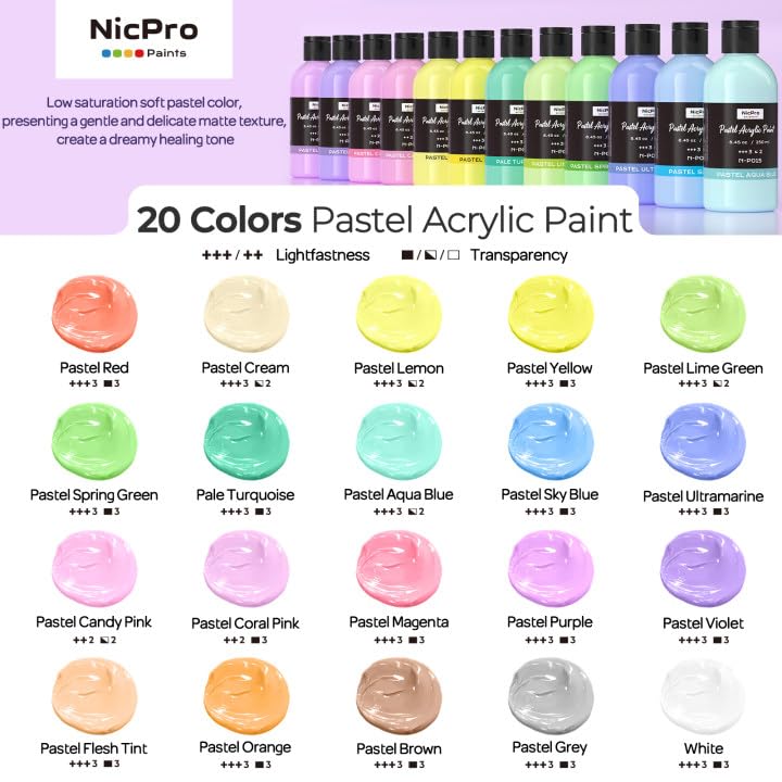 20 Colors Large Pastel Acrylic Paint Set 8.45oz Pastel Acrylic Paint (169 Fl Oz)