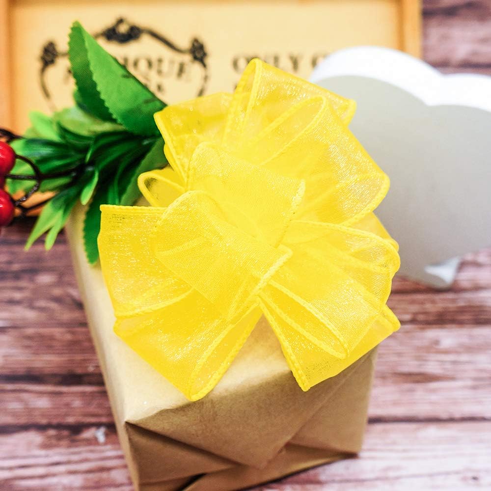 CT CRAFT LLC Sheer Organza Wired Ribbon 1.5" x 50Yards Yellow for Wedding Chair Bow Flora Bouquet Gift Wrapping Christmas Tree Home Decor Wreath - Crafty Corner