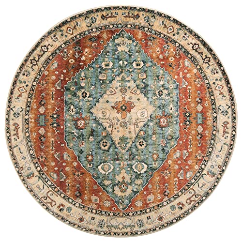 Felice Boho Tribal Round Rugs 6ft Washable Living Room Area Rug