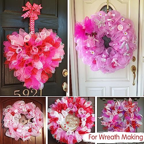 2 Rolls 10 Inch Hot Pink Decorative Mesh Ribbbon Rolls for Mesh Wreath Supplies (60 Foot)