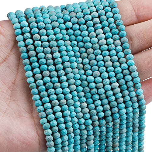 Natural Blue Turquoise Beads 4x2mm 120pcs Faceted Rondelle Loose Semi Gemstone Beads for Jewelry Making Design (120 Count)
