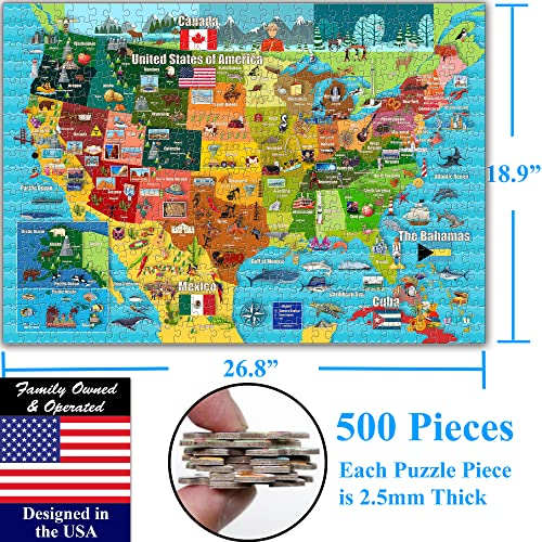Colorful United States Map 500 Pieces with Large Pieces Jigsaw Puzzle for 13+