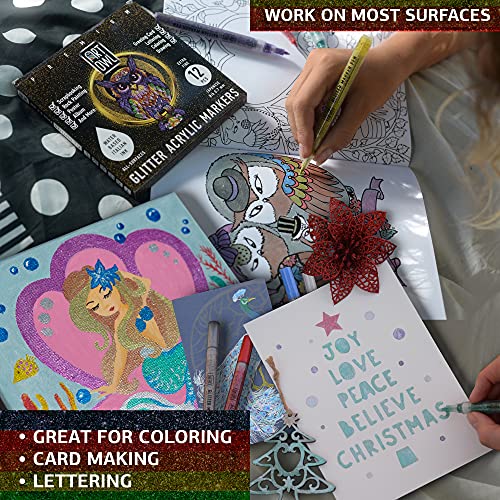 Acrylic Glitter Paint Marker Pens (12 Count)