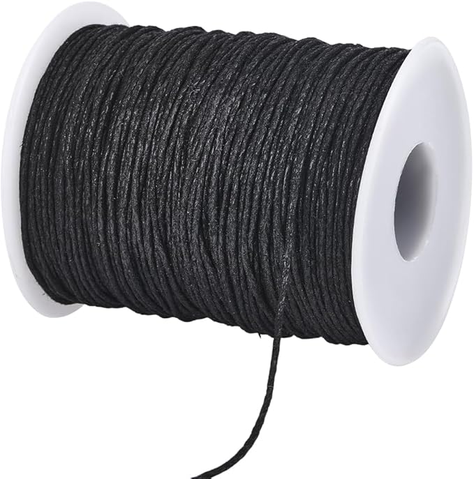 2 Rolls 200 Yards 1MM Black Wax Cotton Cord Beading Rope Thread String Macrame Artisan Soft Sturdy Waxed Sewing Cords Spool for Jewelry Making Bracelets Necklace Crafting Vase Decor Supply