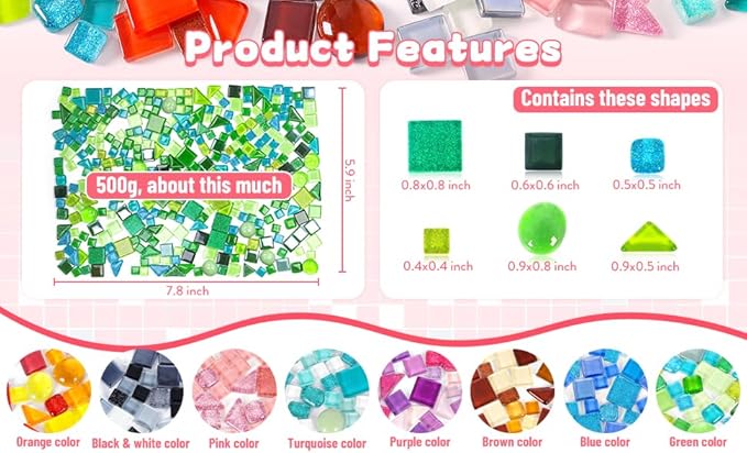Glass Mosaic Tiles Crafts: Pre-Cut Waterproof 300 Pieces Green for DIY Outdoor Home & Garden Art Projects - Decor Patio Stepping Stones Kits - Mother Gifts & Family Bonding Activities