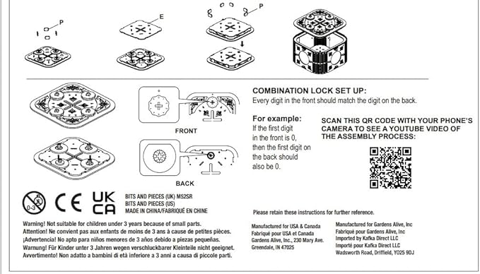 DIY Secret Square Assembly Kit - 6.5" x 5.75" x 4" - Wooden Puzzle Keepsake Box - Secret Compartment Brain Game - Create a Unique Number Combination