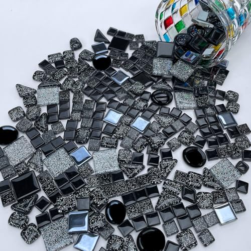 1.1 LB Black Irregular Glass Mosaic Tiles with Backing (17.6 Ounce)