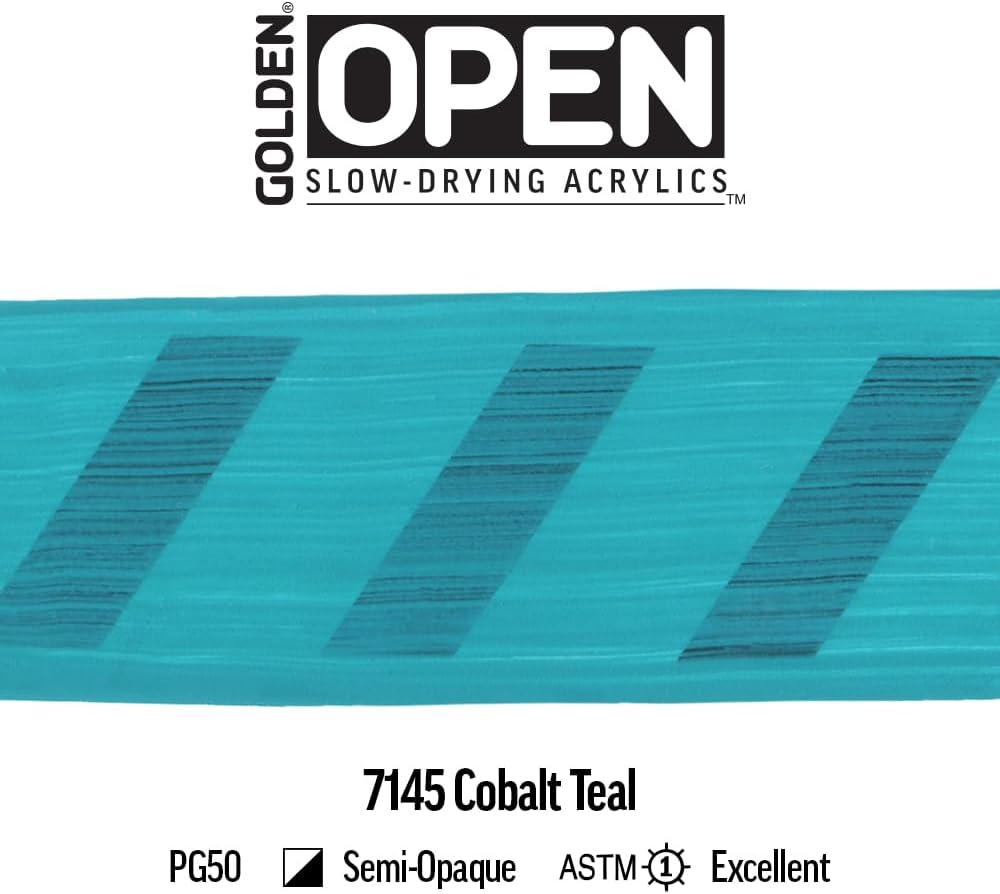 OPEN Slow-Drying Acrylics by GOLDEN, Cobalt Teal, 2 fl oz. tube, Professional Acrylic Paint, Semi-Opaque