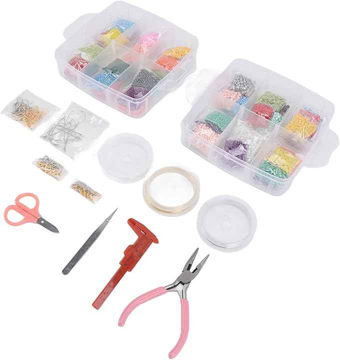 Dam Skerisi Jewelry Making Bead Kit, DIY Beads Set with Lobster Clasp and Scissors, Acrylic Jewelry Beads for Bracelet Necklace Earrings Crafting, Includes Storage Box and Multiple Acce