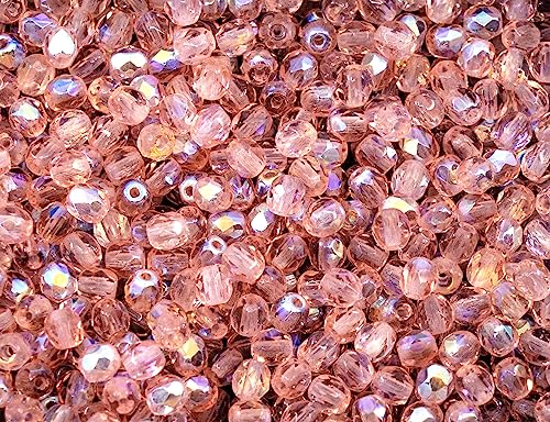 100 pcs of Faceted Fire Polished Pressed Czech Glass Beads 4mm (100 Count)