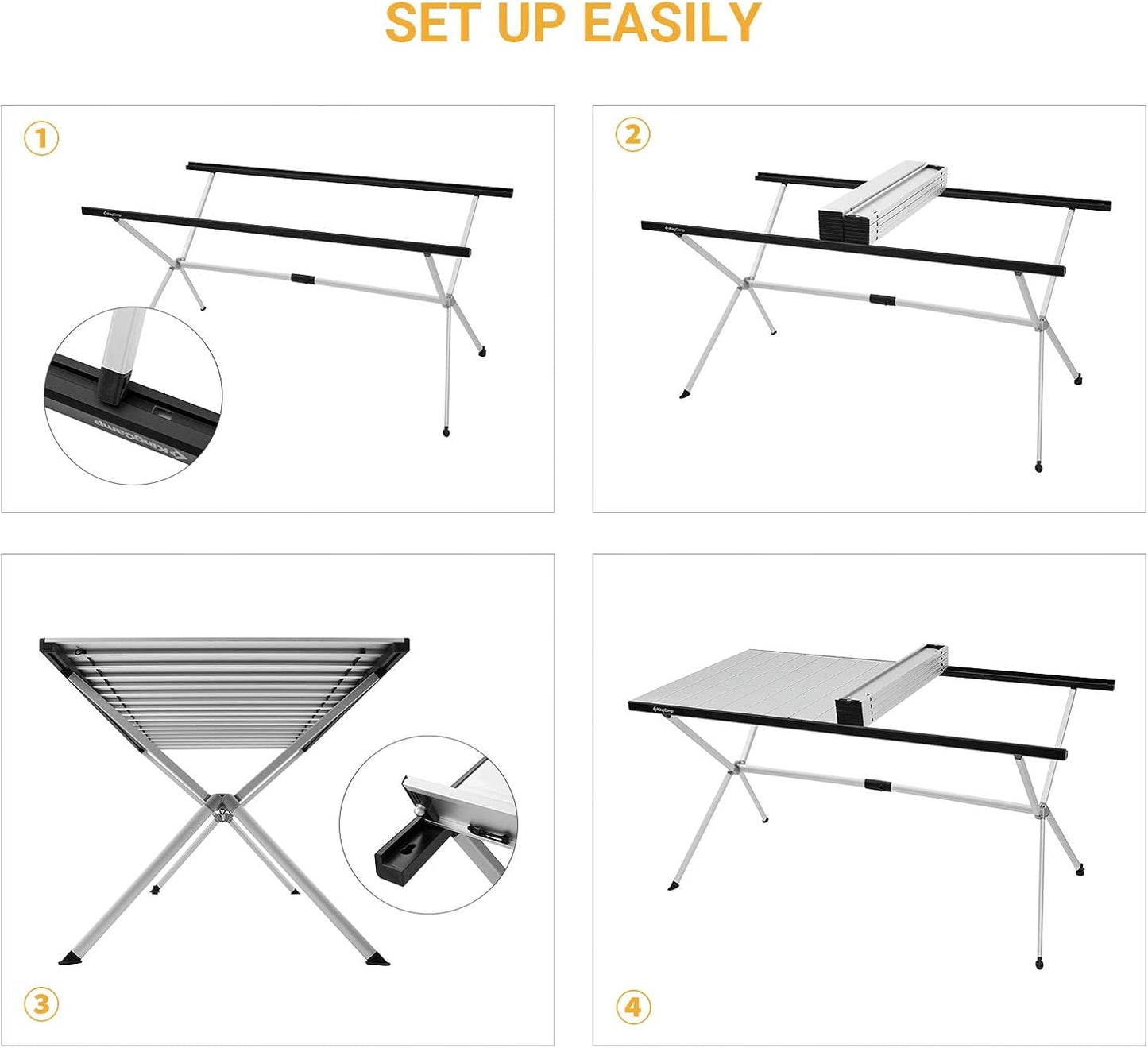 KingCamp Camping Table Roll up Aluminum Folding Table Lightweight Large Portable Foldable Camp Table for Picnic Camping Barbecue Backyard Beach Tailgate Indoor Outdoor, 4-6 Person, Support 120lbs