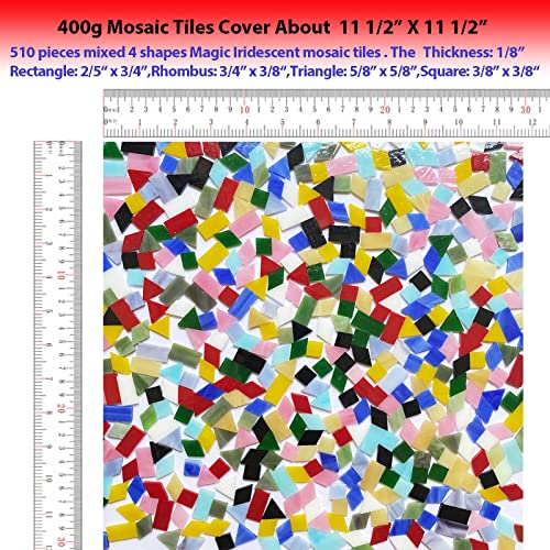 510 Pieces Iridescent Glass Mosaic Tiles for Crafts (510 Count)