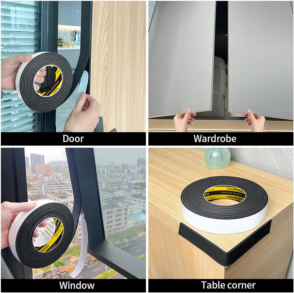 Black Foam Tape Weather Stripping Sealing Sponge (9.84 Foot)