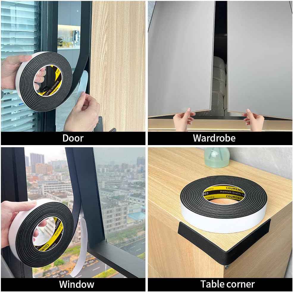 Black Foam Tape Weather Stripping Sealing Sponge (32.8 Foot)