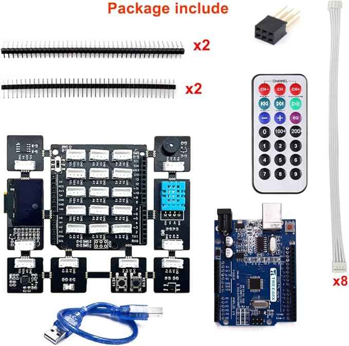 Electronic Projects Basic Starter Kit All in one Beginner Kit with 8 Sensors Detachable Compatible with Arduino for Beginner Adults Teens Learning