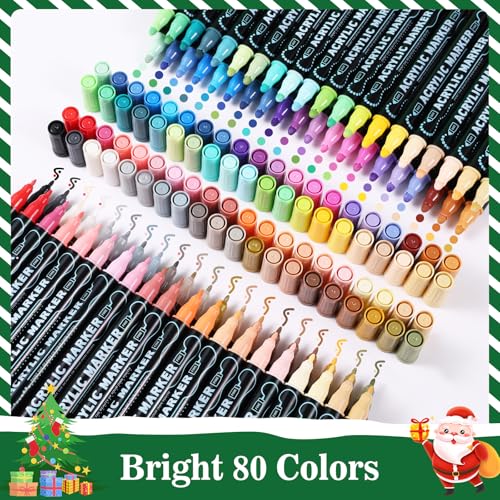 80 Colors Precision Dual Tip Acrylic Paint Markers Pens (80 Count)