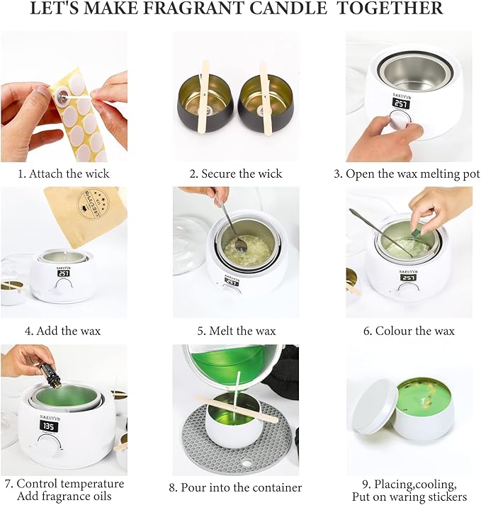 SAEUYVB Complete Candle Making Kit, Candle Making Kit for Adults with Hot Plate, DIY Starter Candle Making Supplies/Kit - Perfect as Home Decorations(White)