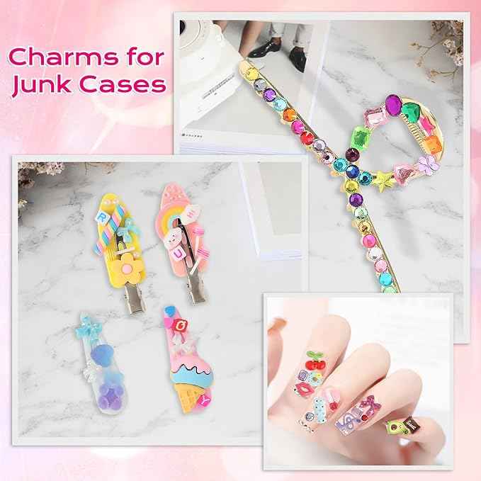 EIiovcnya 4980 Pcs Junk case Charms for Junk Cases, DIY Junk Phone case, Nail Charms, Bling Resin Rhinestone, Bows, Star, Love, Candy, Letter Beads,Beads,etc.