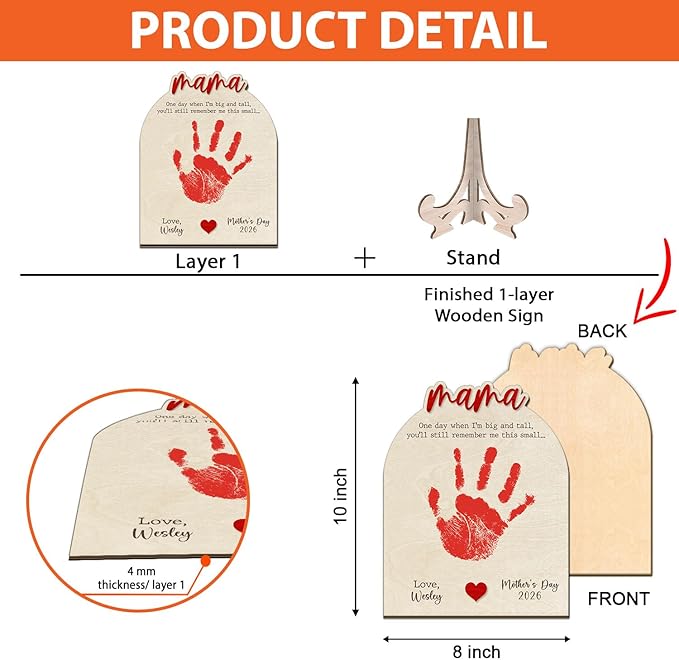DIY Mama Handprint Wooden Sign, Kids Gifts For Mom Handprint Kit, Toddler Art Craft, Mothers Day Gift Keepsake for Mum, Best Mom Ever Sign, Family Plaque with Daughter, Son Names, One Day When I'm
