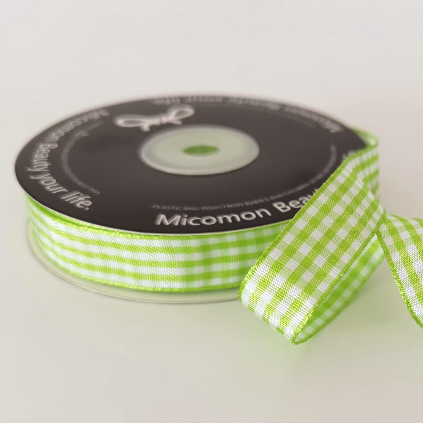 Apple Green Light Green Gingham Plaid Checked Ribbon 25 Yards Each Roll 100% Polyester (5/8",Apple.Green) - Crafty Corner