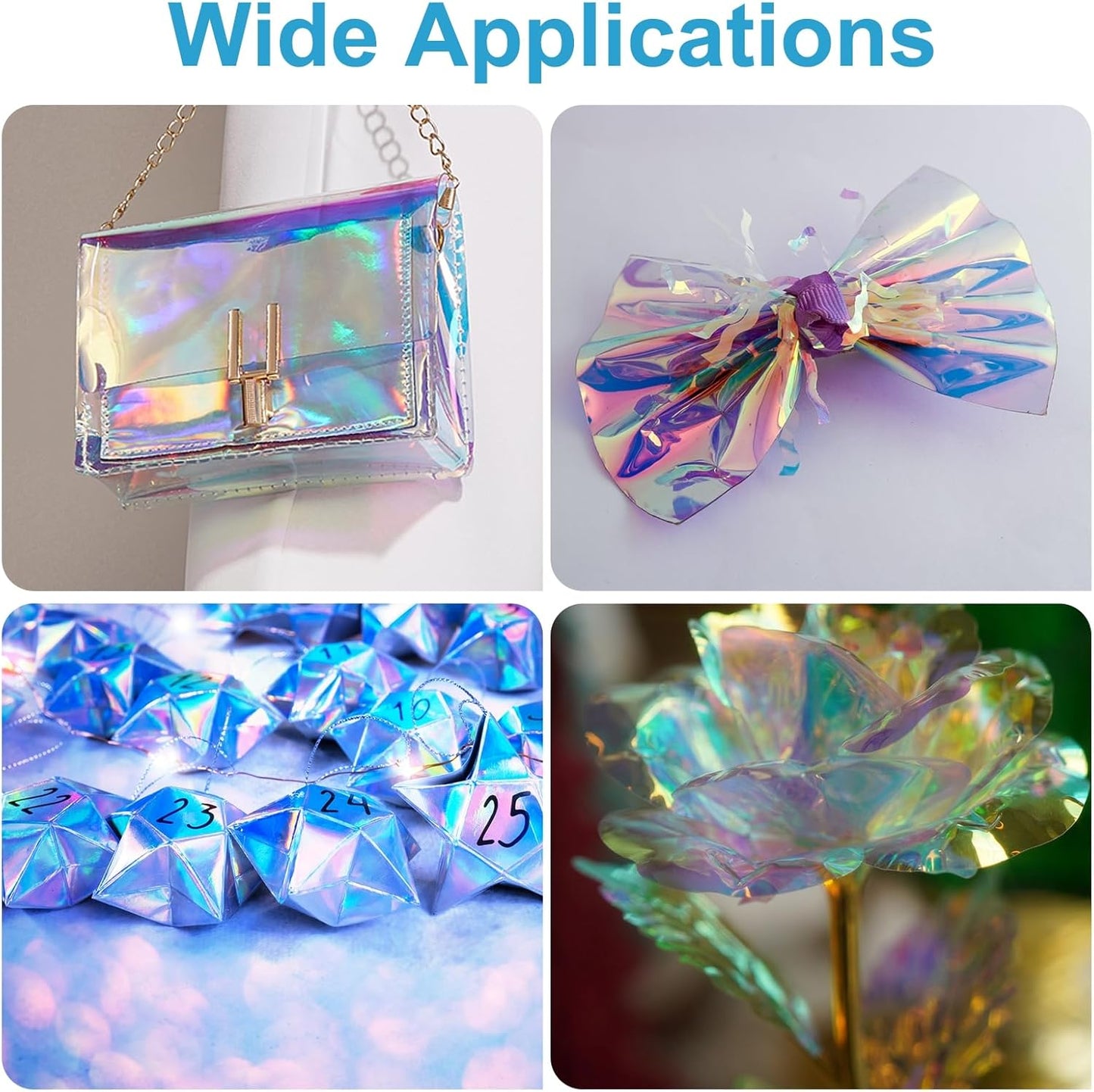 MECCANIXITY Holographic Clear PVC Vinyl Film Holographic PVC Fabric Waterproof Dichroic Film 12 x 48 Inch for Handbags Bows Earrings DIY Craft,Laser Purple