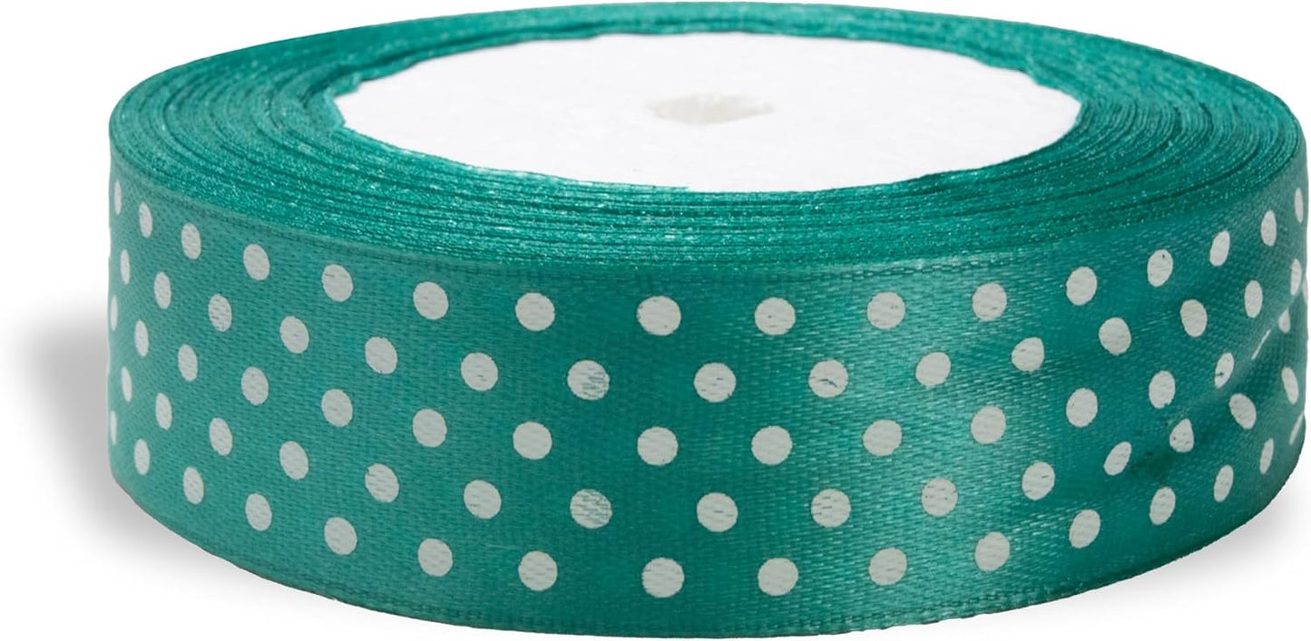 Ribbon 1 inch Mint with White Polka Dots Ribbons for Crafts Gift Ribbon Satin Solid Ribbon Roll 1 in x 25 Yards - Crafty Corner