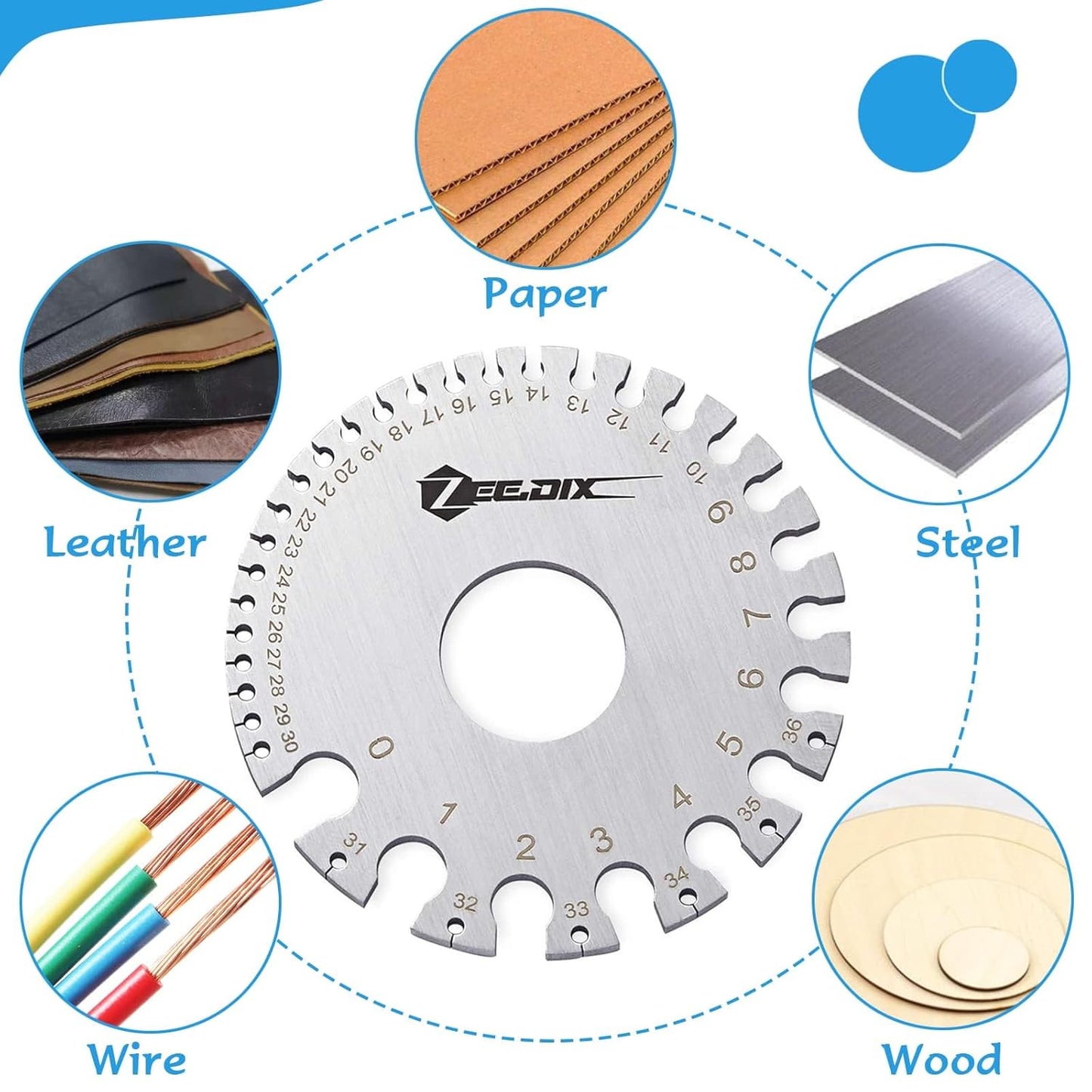 ZeeDix Standard Dual-Sided Round Wire Cable Sheet Gage- Stainless Steel Metal Wire Gage Measurement Tool Wire Measuring Ruler Diameter Tool
