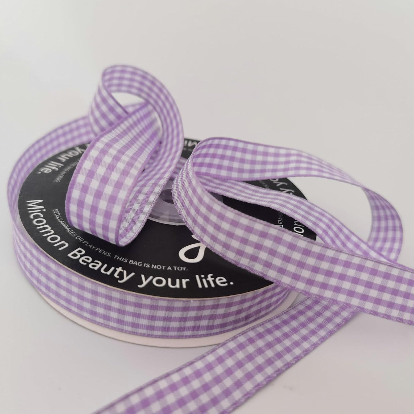 Purple Gingham Plaid Checked Ribbon 25 Yards Each Roll 100% Polyester (5/8",Purple) - Crafty Corner