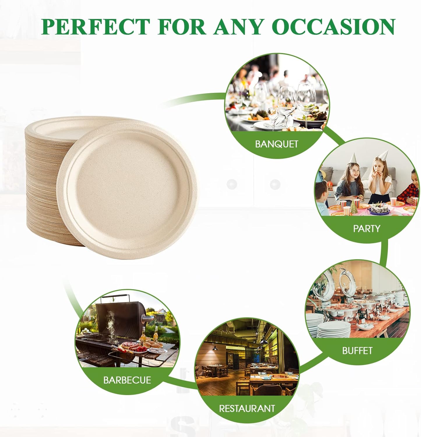 Vplus 500 Pack Paper Plates 9 inch 100% Compostable, Heavy-Duty Disposable Paper Plates Bagasse Natural Biodegradable Eco-Friendly Sugarcane(Nature)