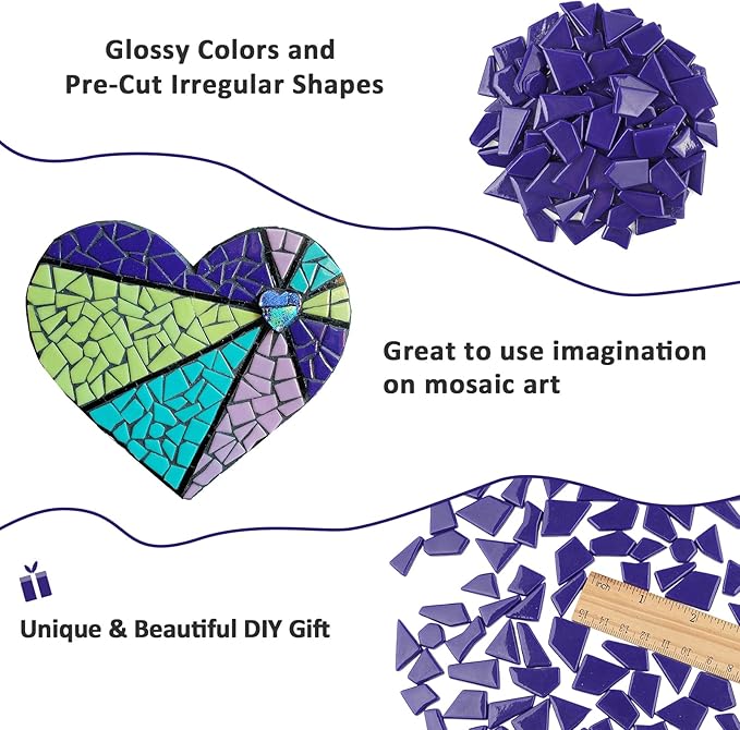 Youway Style Blue Glass Mosaic Tiles for Crafts Bulk,200g Broken Glass Pieces for Mosaic Art Crafts,Garden Mosaic Supplies