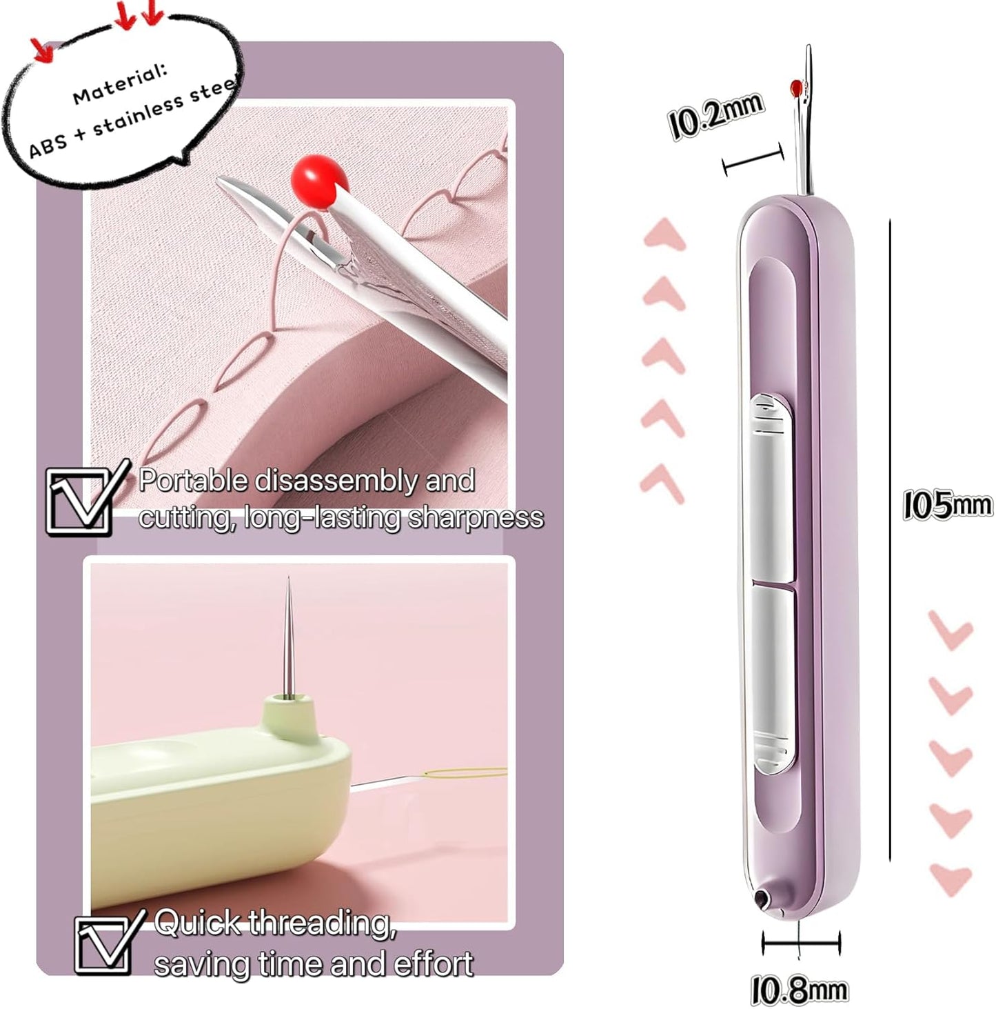 Upgraded 2 in 1 Automatic Needle Threaders Seam Ripper,Quilting Supplies Sewing Kit,Quick Sewing Machine Loop Needle Threaders (1PCS-Purple)