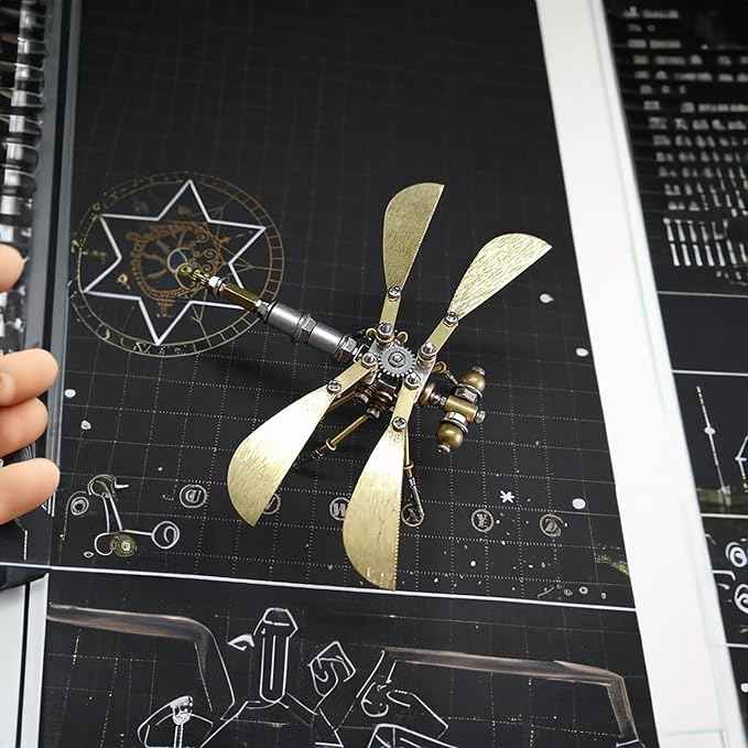 Steampunk Metal Insect Bug Sculpture 3D Creative Mechanical Insect Kit Puzzle Dragonfly Model Engineering Puzzle for Christmas Ornaments(Ujinensis Dragonfly)