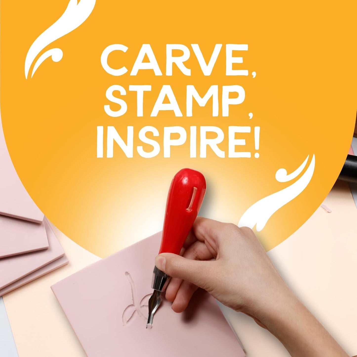 Incraftables Linocut Block Printing Kit – Includes 5 Soft 4" x 6" Rubber Blocks and Carving Tools – Complete Rubber Stamp Making Kit for Beginners, Artists & DIY Crafts