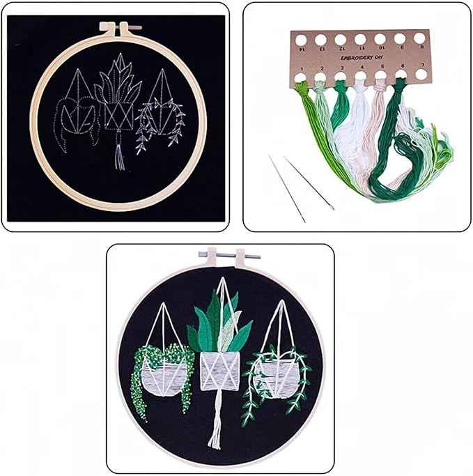 Act Iron Embroidery Starter Kit Full Range of Starter Including Instructions Stamped Cloth with Pattern Hoop Color Threads and Tools Crafts for Adults(Flowers)