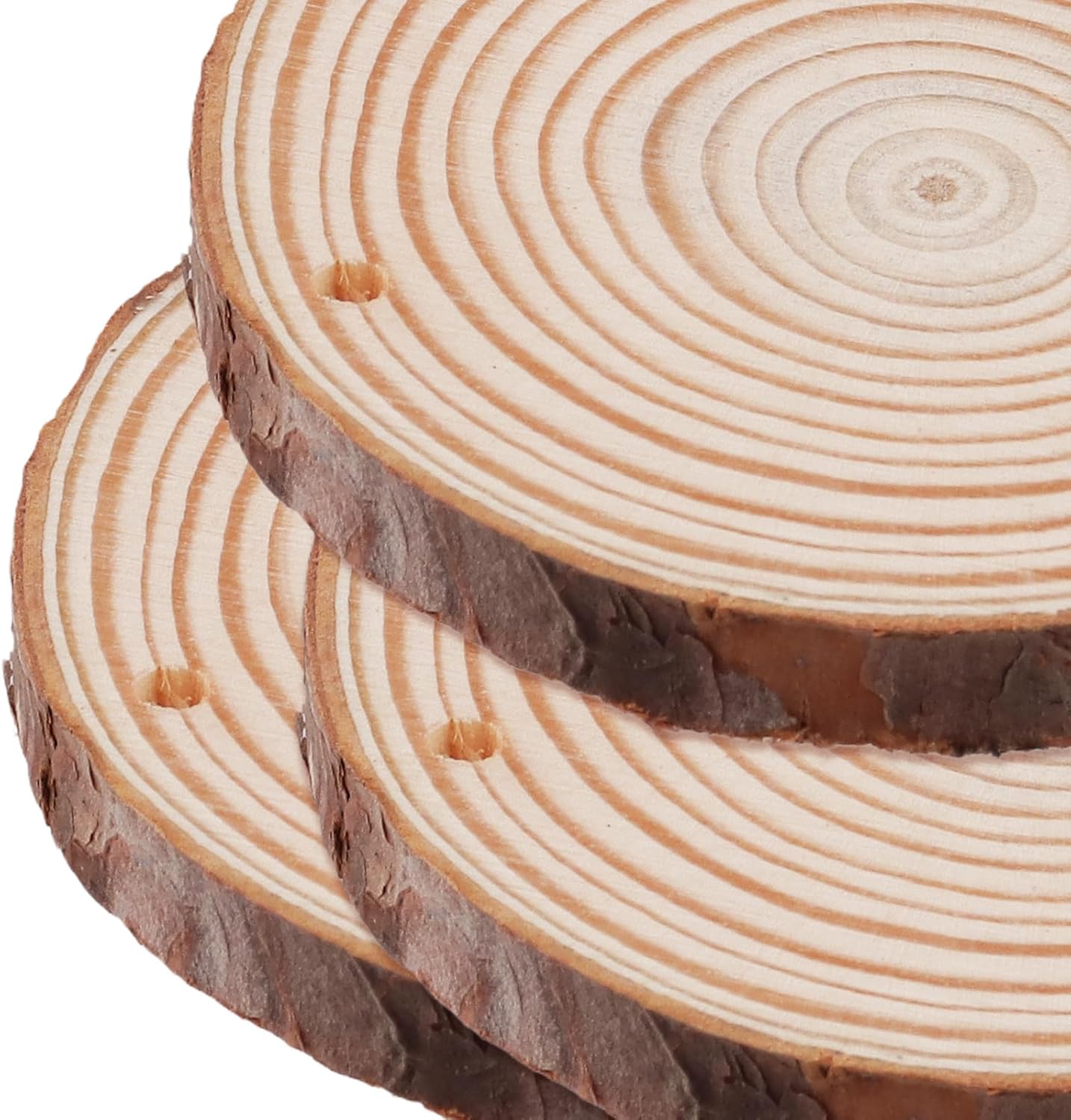 60 Pieces Wood Slices with Hole, 3.5-4 Inch Unfinished Round Wooden Circles with Bark for DIY Crafts, Wedding Centerpieces - Crafty Corner