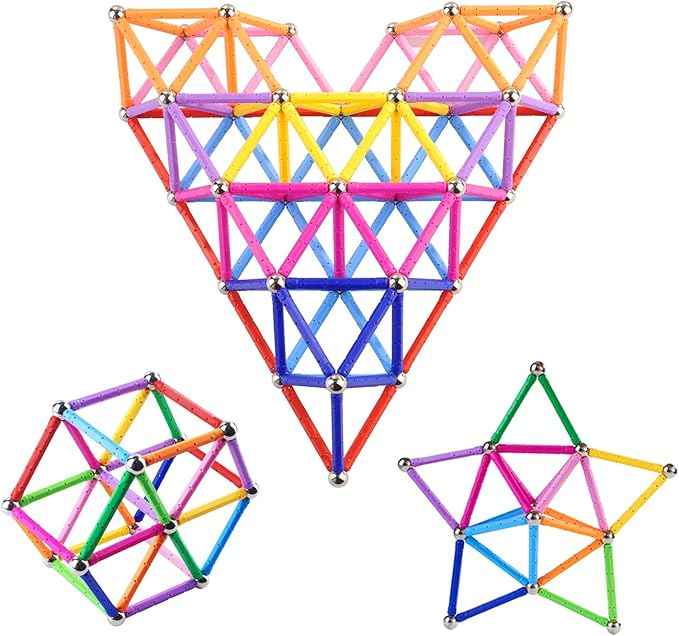 150Pcs Magnetic Building Sticks Blocks Toys, 2.3" Length Magnet Educational Toys Set for Kids and Adult, STEM Building Toy 3D Non-Magnetic Balls with Storage Bag