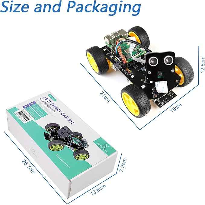 Freenove 4WD Smart Car Kit for Raspberry Pi 5 4 B 3 B+ Zero 2 W, Face Tracking, Line Tracking, Light Tracing, Obstacle Avoidance, App Control, Camera, Servo (Raspberry Pi NOT Included)
