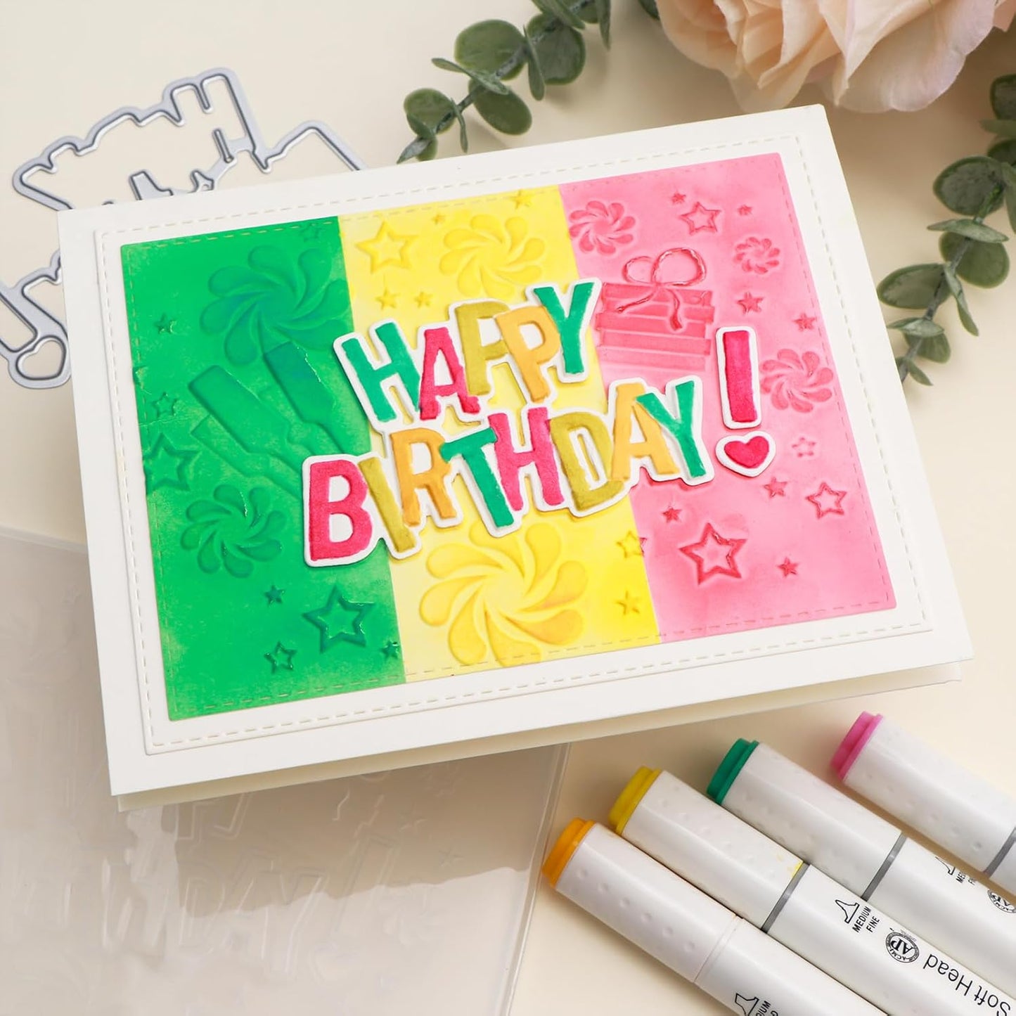 BAOFALI3D Embossing Folder and Metal Die Set for Card Making,Happy BirthdayTexture Embossing Template Paper Card Embossing Stencil for DIY Birthday Scrapbooking Photo Album Card Paper Craft Decoration