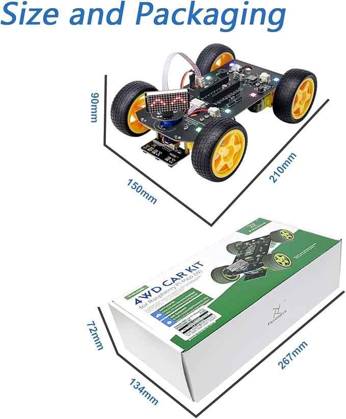 Freenove 4WD Car Kit for Raspberry Pi Pico (Not Included) (Compatible with Arduino IDE), Dot Matrix Expressions, Obstacle Avoidance, Line Tracking, Light Tracing, Colorful Light, App