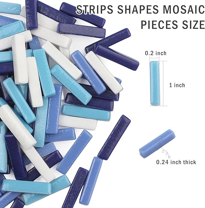 Youway Style Mosaic Tiles for Crafts Bulk, 200g Blue Colors Glass Pieces, Strips Shapes for DIY Crafts Art, Mosaic Supplies and Projects (Multi-Blue)