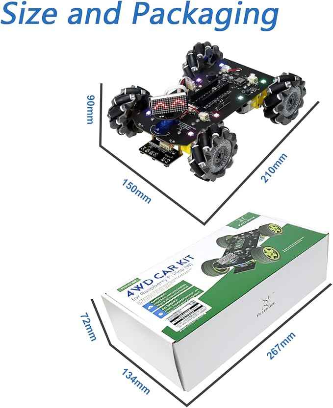 Freenove Mecanum Wheel Car Kit for Raspberry Pi Pico (Not Included) (Compatible with Arduino IDE), Dot Matrix Expressions, Obstacle Avoidance, Line Tracking, Light Tracing, Colorful Light, App
