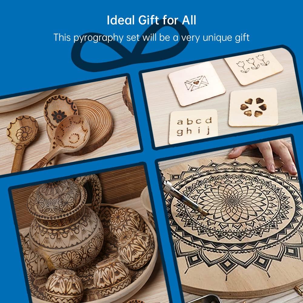 Goodcrafter Pyrography Pen 2-IN-1 Wood Burning Kit 101-IN-1,200~480°C (withTemp Display)/Wire-Nib 250~750°C Temp adjustable with 20 Nibs,53 Solid Points,12 Stencils and 15 Wood Chip(Mother's Day gift) - Crafty Corner