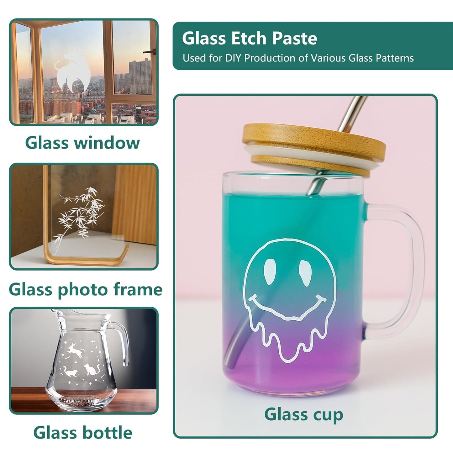 Glass Etch Paste Kit - 300g, Create Permanently Stunning Designs on Glass Surfaces, Perfect for DIY Mirrors, Windows, Glassware