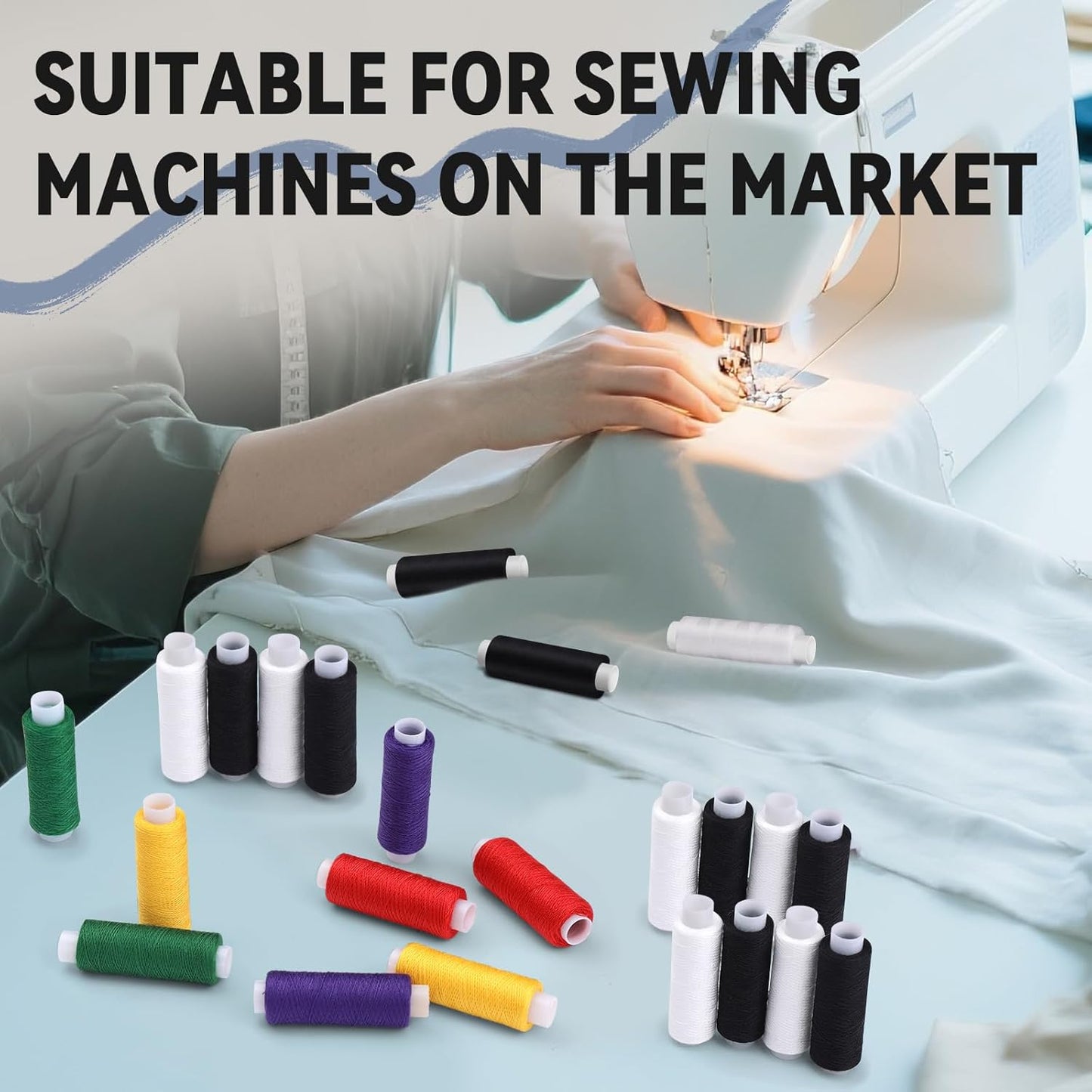 Bupete 2 Rolls White Thread for Sewing, 200 Yards Each Roll Sewing Thread, Polyester Threads for Sewing Machine Embroidery Hand Stitching