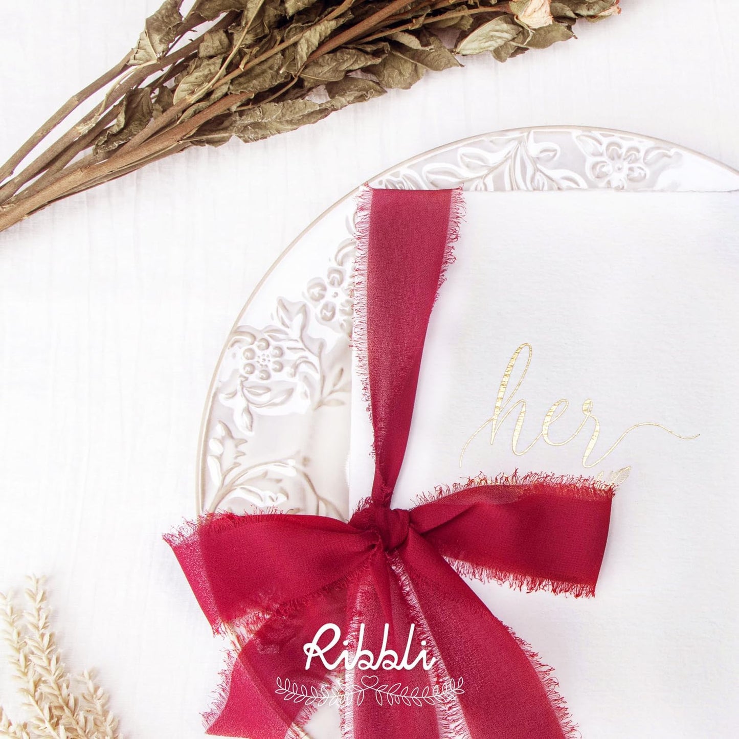 Ribbli Dark Red Chiffon Ribbon 1-1/2 inch x 20 Yard Handmade Fringe Chiffon Silk Ribbon,Dark Red Ribbon for Wrapping, Wedding Invitations, Bridal Bouquets, Home Decor - Crafty Corner