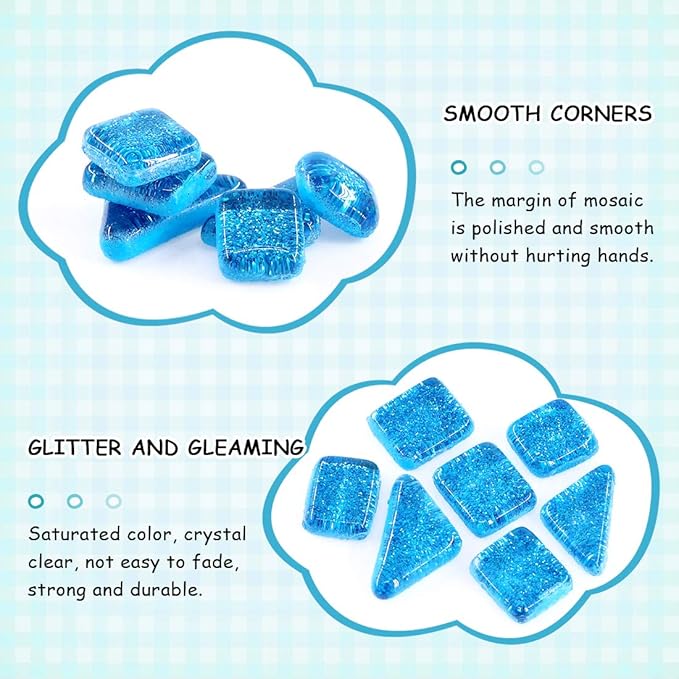 Swpeet 1 Pound Seablue Shine Crystal Series Mosaic Tiles Assortment Kit, Square and Triangle Genuine Mosaic Tiles Glitter Crystal Mosaic Perfect for Home Decoration Crafts - Mosaic Tiles V