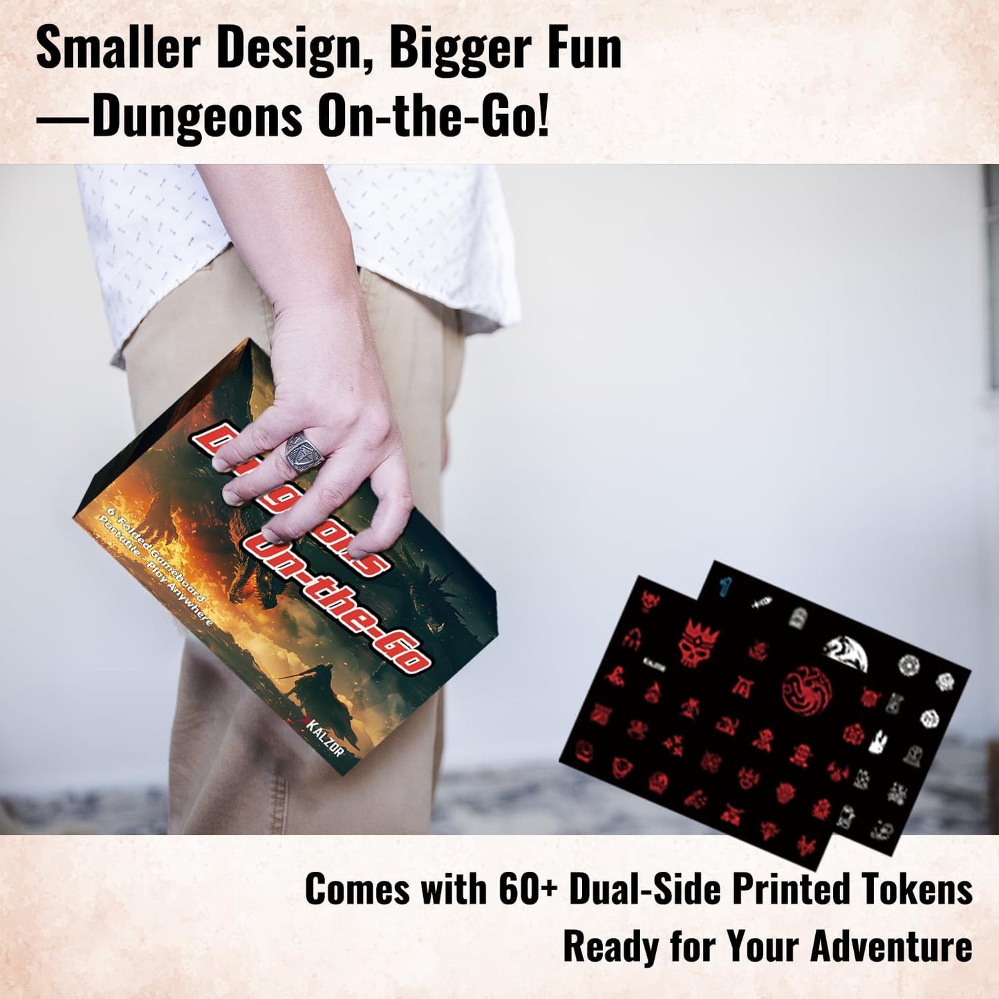 Foldable DND Battle Map Set – Reusable Dry Erase RPG Board with Double-Sided Square & Hex Grids, Tokens & Markers – Travel Starter Kits for D&D, Pathfinder and TTRPGs